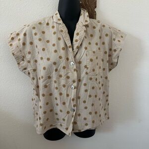 Rylee + Cru Cream Shirt with Gold Starburst Pattern cotton sz small